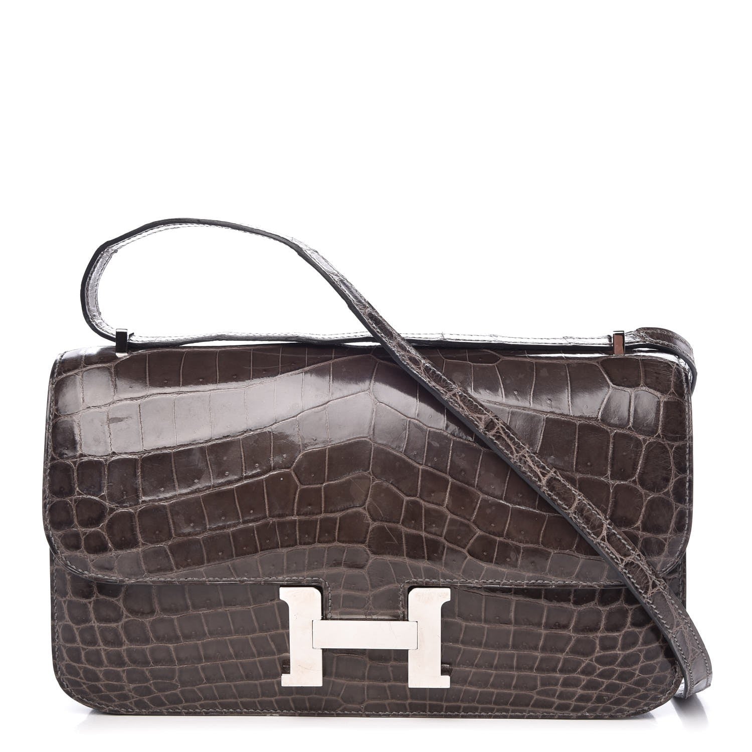 Hermes Shiny Niloticus Crocodile Constance Elan 25 Chocolate 1 of 9