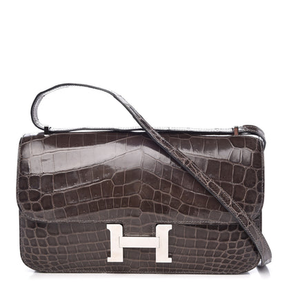 Hermes Shiny Niloticus Crocodile Constance Elan 25 Chocolate 1 of 9