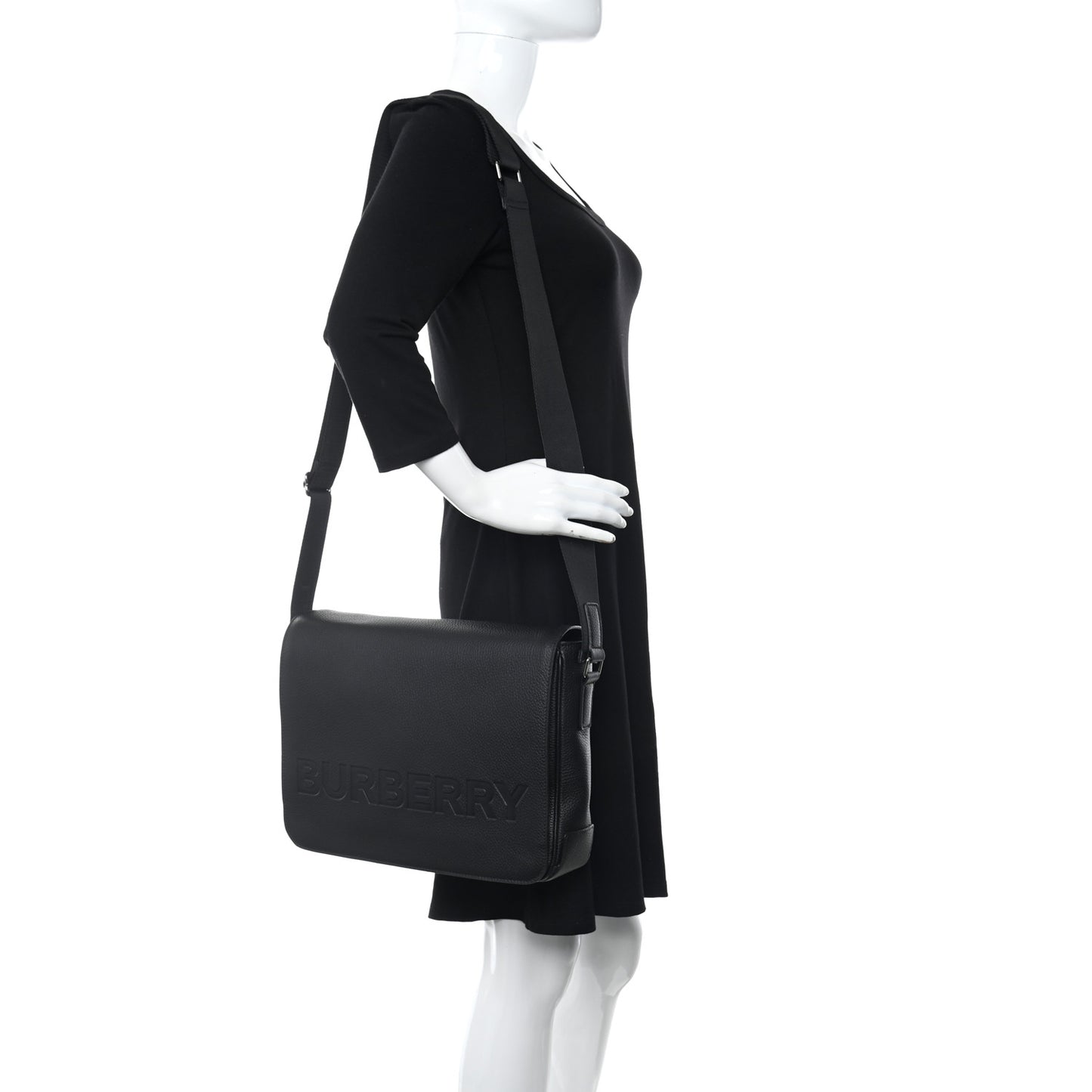 Grainy Calfskin Embossed Bruno Messenger Black