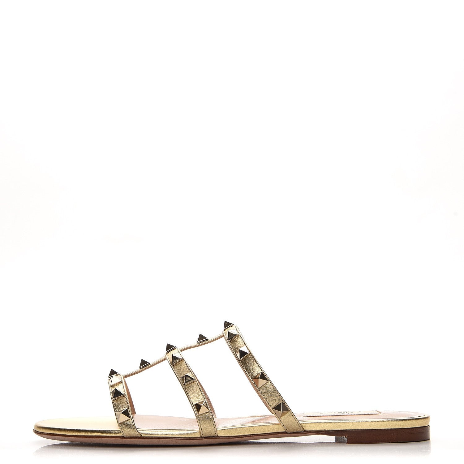 Valentino Garavani Metallic Grained Calfskin Rockstud Caged Flat Slide Sandals 39.5 Mekong 1 of 8