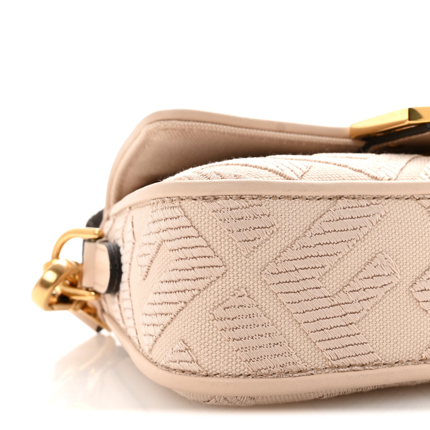 Fendi Canvas Vitello King Bi-Color Strap FF Embroidered Mini Baguette Poudre 8 of 9