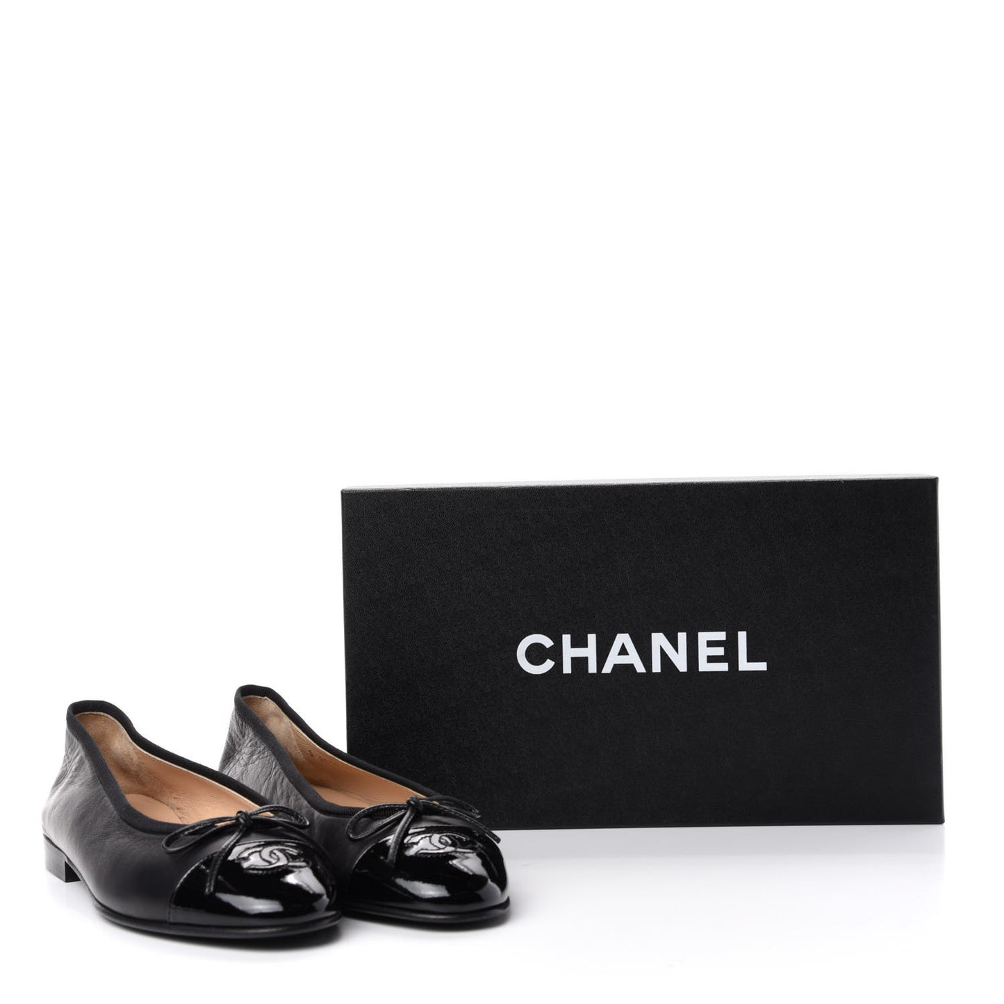 Lambskin Patent Cap Toe Ballerina Flats 37 Black