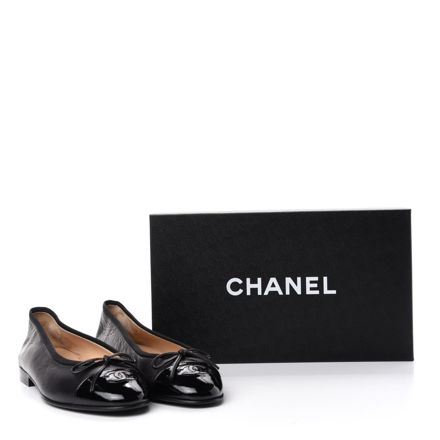 Chanel Lambskin Patent Cap Toe Ballerina Flats 37 Black 11 of 11