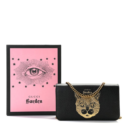 Gucci Dollar Calfskin Garden Mystic Cat Chain Wallet Black 8 of 8