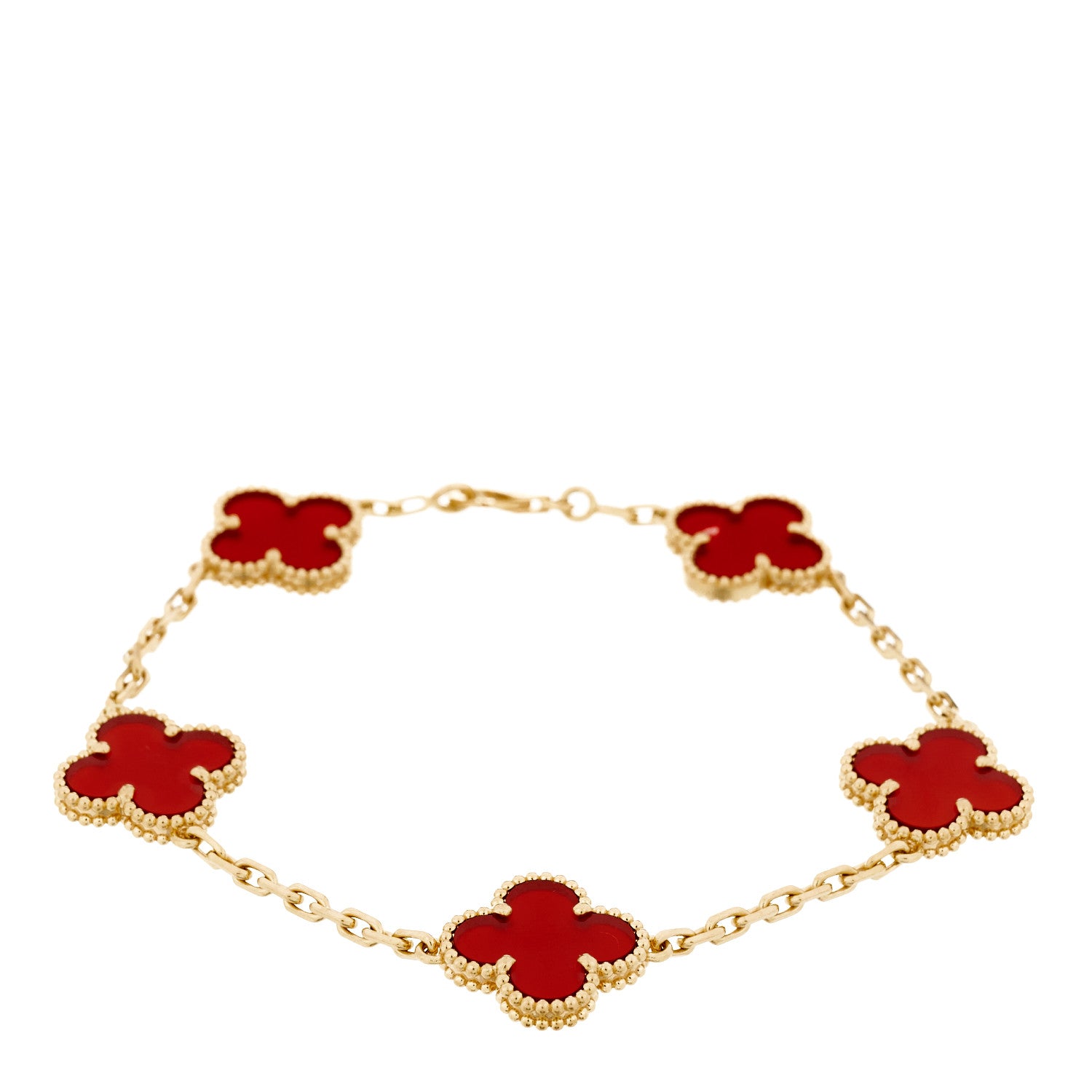 Van Cleef & Arpels 18K Yellow Gold Carnelian 5 Motifs Vintage Alhambra Bracelet 1 of 6