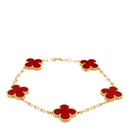 Van Cleef & Arpels 18K Yellow Gold Carnelian 5 Motifs Vintage Alhambra Bracelet 1 of 6