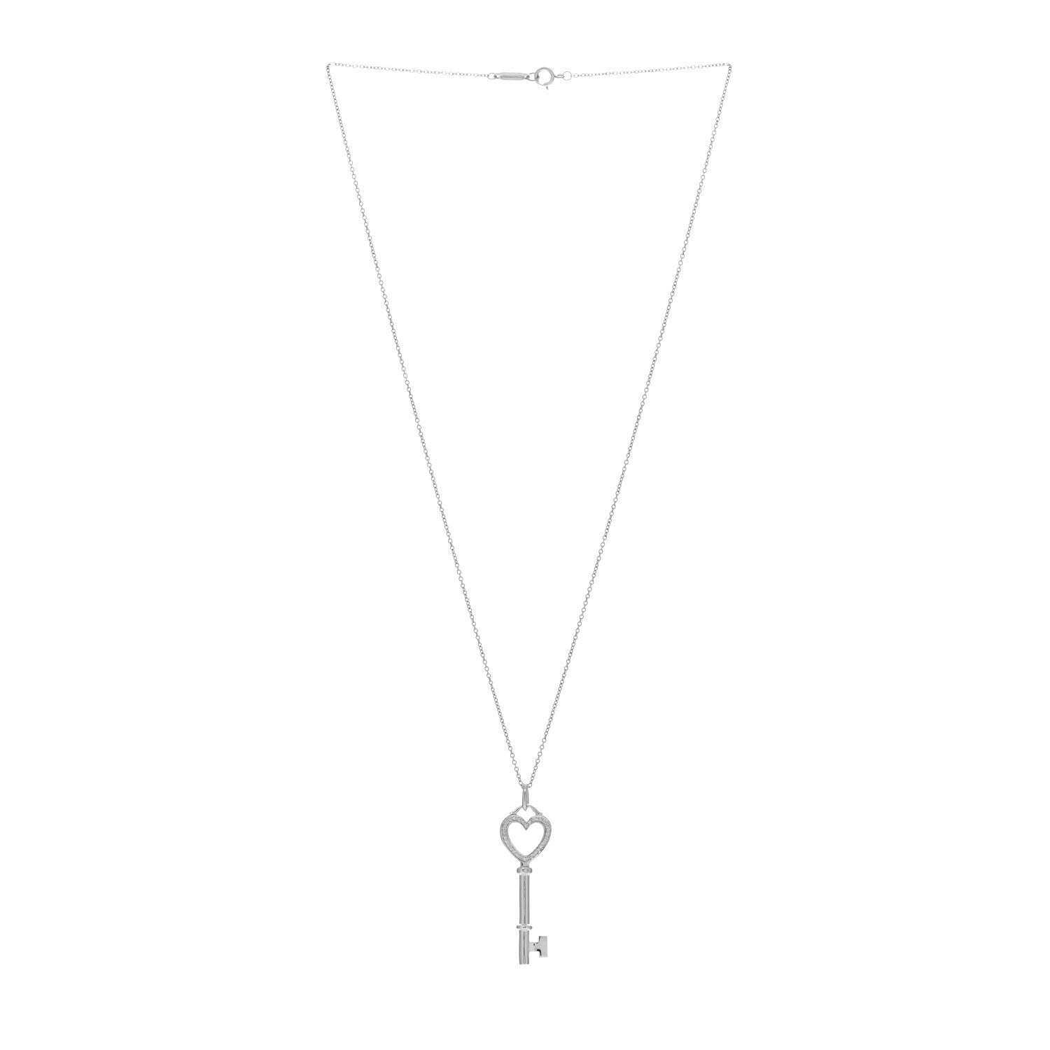 Tiffany 18K White Gold Diamond Mini Heart Key Charm Pendant Link Necklace 2 of 4