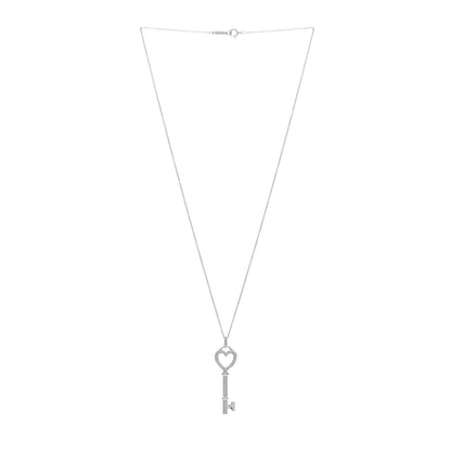 Tiffany 18K White Gold Diamond Mini Heart Key Charm Pendant Link Necklace 2 of 4