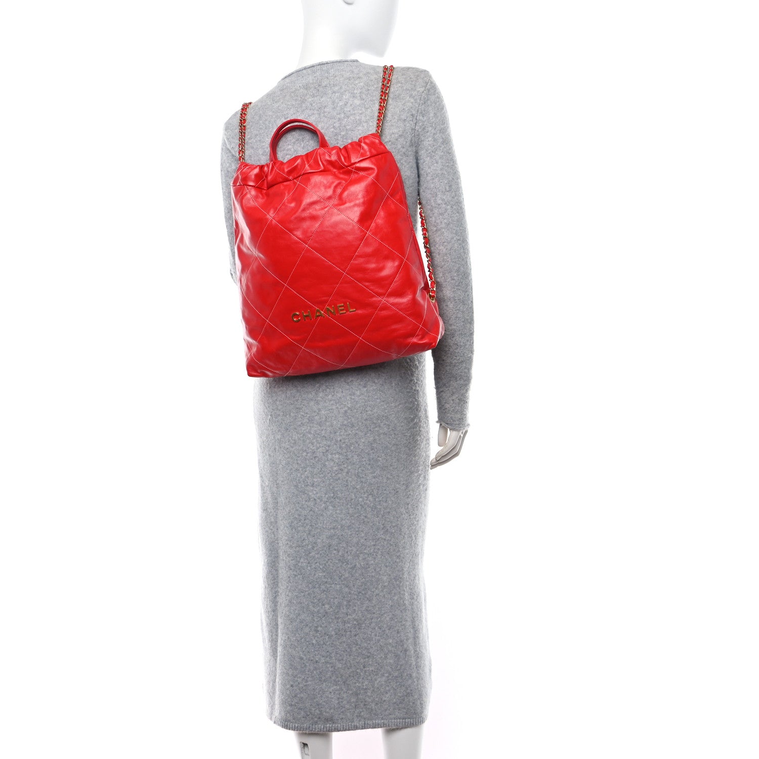 Chanel Shiny Calfskin Quilted 22 Backpack Red 2 of 9