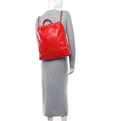 Chanel Shiny Calfskin Quilted 22 Backpack Red 2 of 9