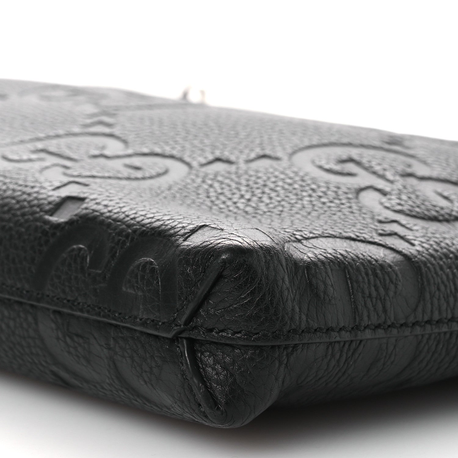 Gucci Piuma Calfskin Jumbo GG Embossed Medium Wristlet Messenger Bag Black 10 of 10