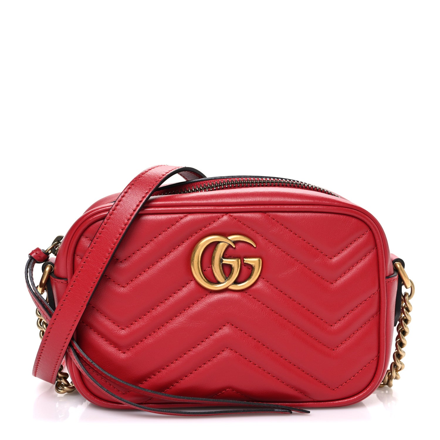 Gucci Calfskin Matelasse Mini GG Marmont Chain Shoulder Bag Hibiscus Red 1 of 10