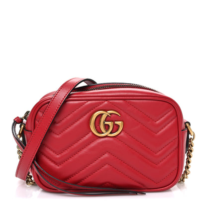 Gucci Calfskin Matelasse Mini GG Marmont Chain Shoulder Bag Hibiscus Red 1 of 10
