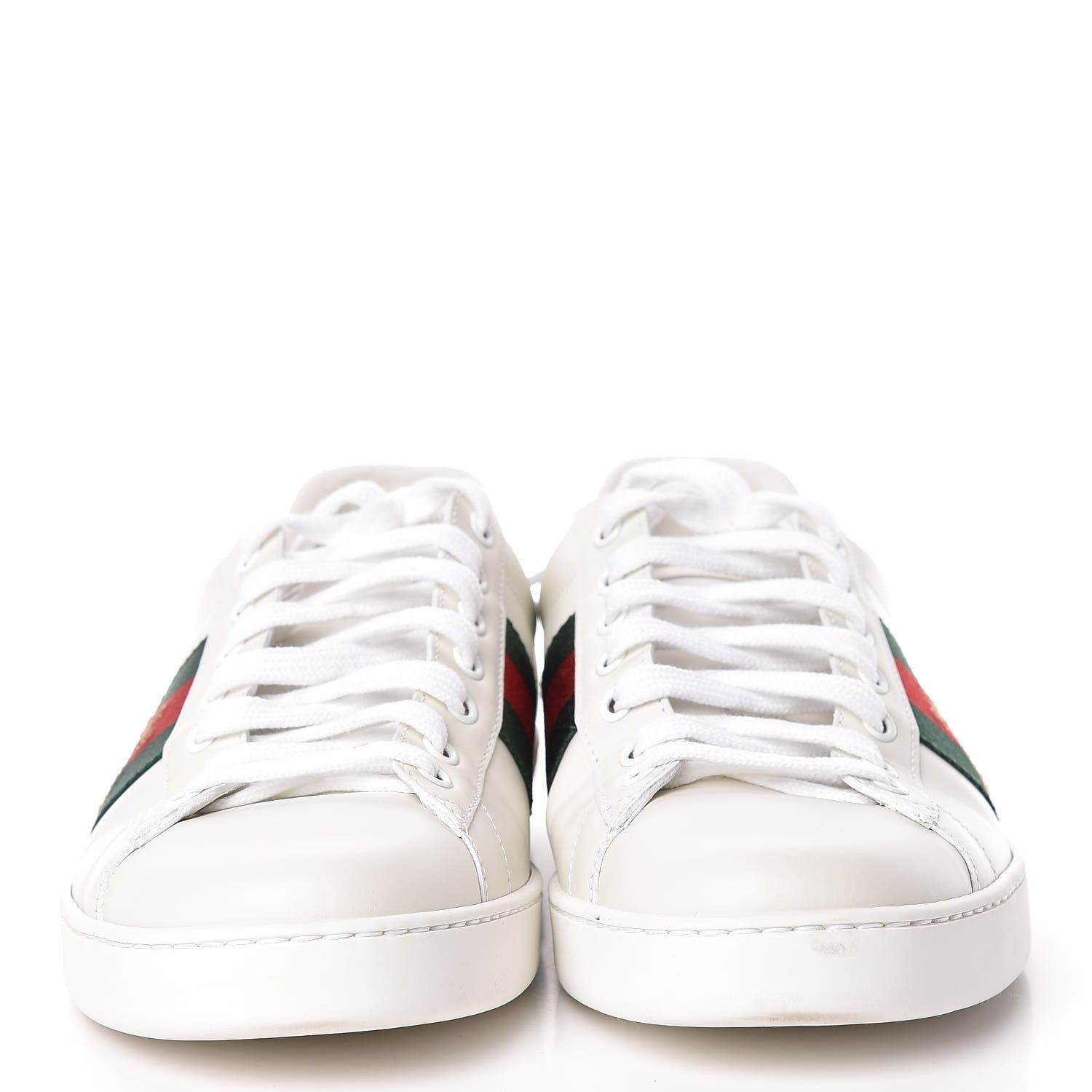 Gucci Miro Soft Calfskin Laminated Ayers Web Bee Embroidered Mens Ace Sneakers 9.5 White Green 2 of 15