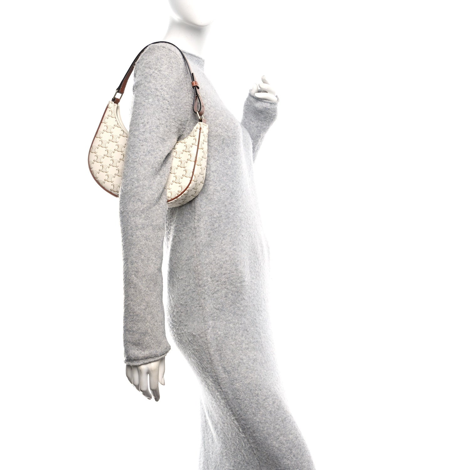 Celine Canvas Calfskin Ava Triomphe Shoulder Bag White 2 of 11