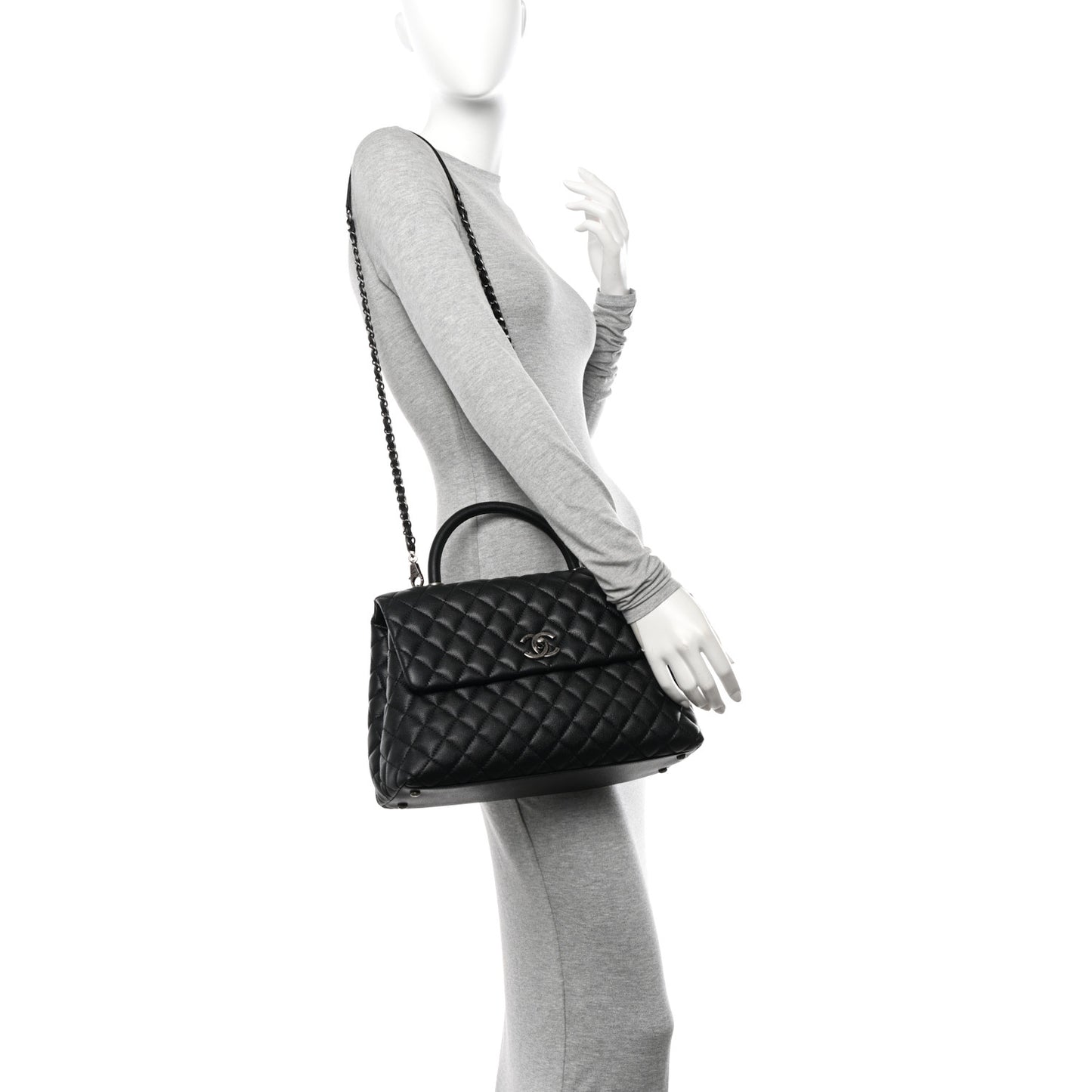 Caviar Quilted Medium Coco Handle Flap Black