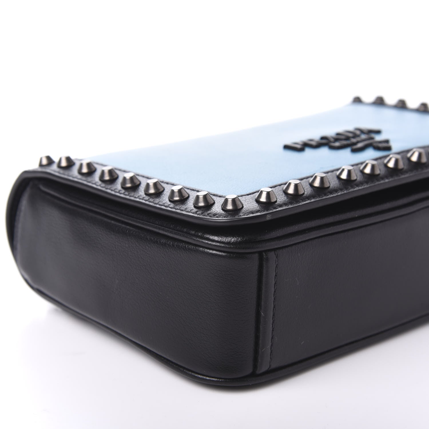 Prada Glace Calfskin Studded Crossbody Turchese Black 6 of 9