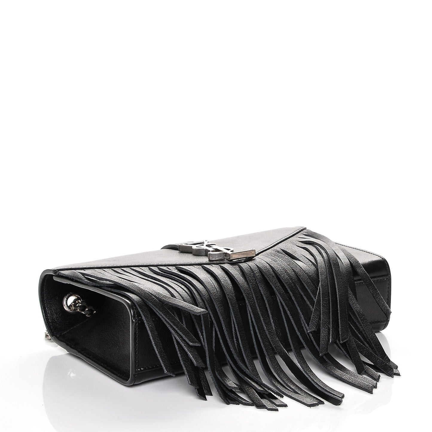 Calfskin Fringe Small Monogram Satchel Black