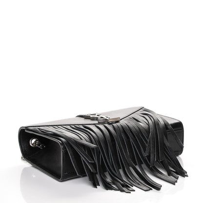 Saint Laurent Calfskin Fringe Small Monogram Satchel Black 4 of 6