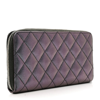 Chanel Iridescent Goatskin Quilted Large Zip Around Wallet Purple 3 of 9