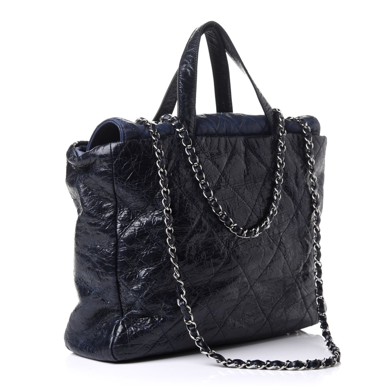 Chanel Glazed Calfskin Lambskin Quilted Portobello Tote Navy 3 of 10