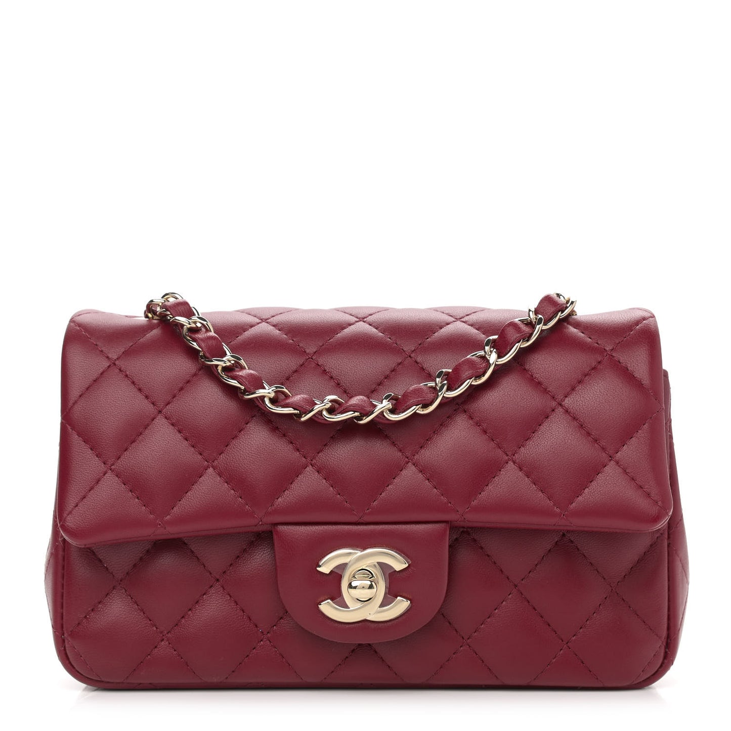 Lambskin Quilted Mini Rectangular Flap Burgundy
