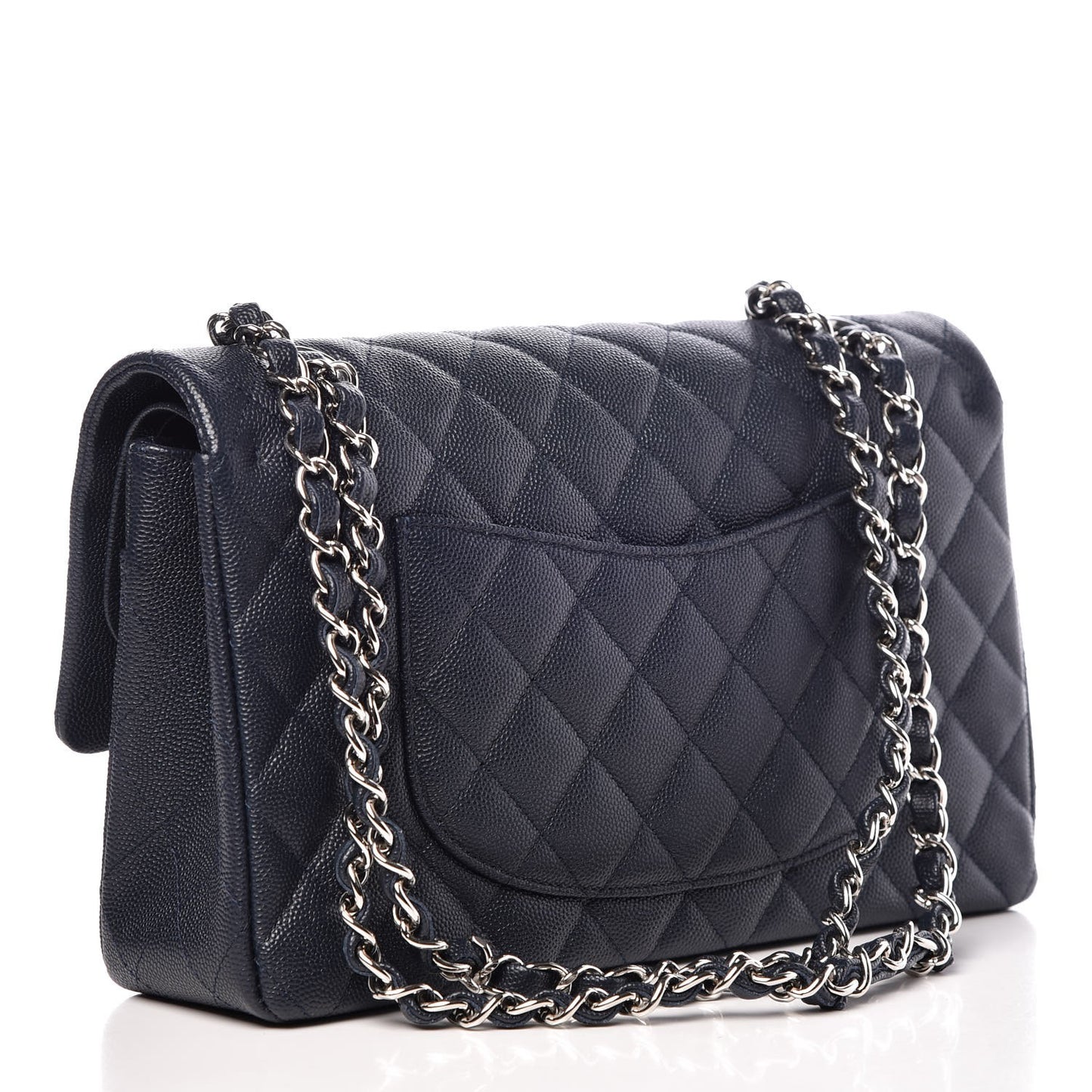 Caviar Quilted Medium Double Flap Dark Blue