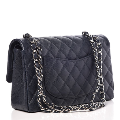 Chanel Caviar Quilted Medium Double Flap Dark Blue 4 of 9