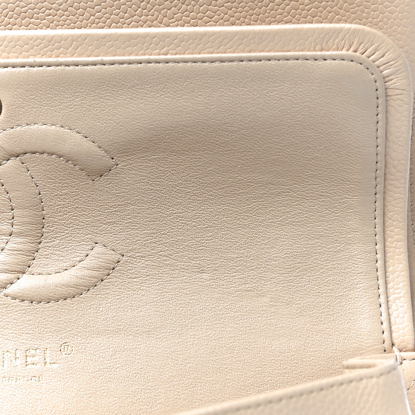 Caviar Quilted Medium Double Flap Beige