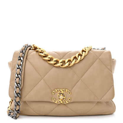 Chanel Lambskin Quilted Large Chanel 19 Flap Dark Beige 1 of 12