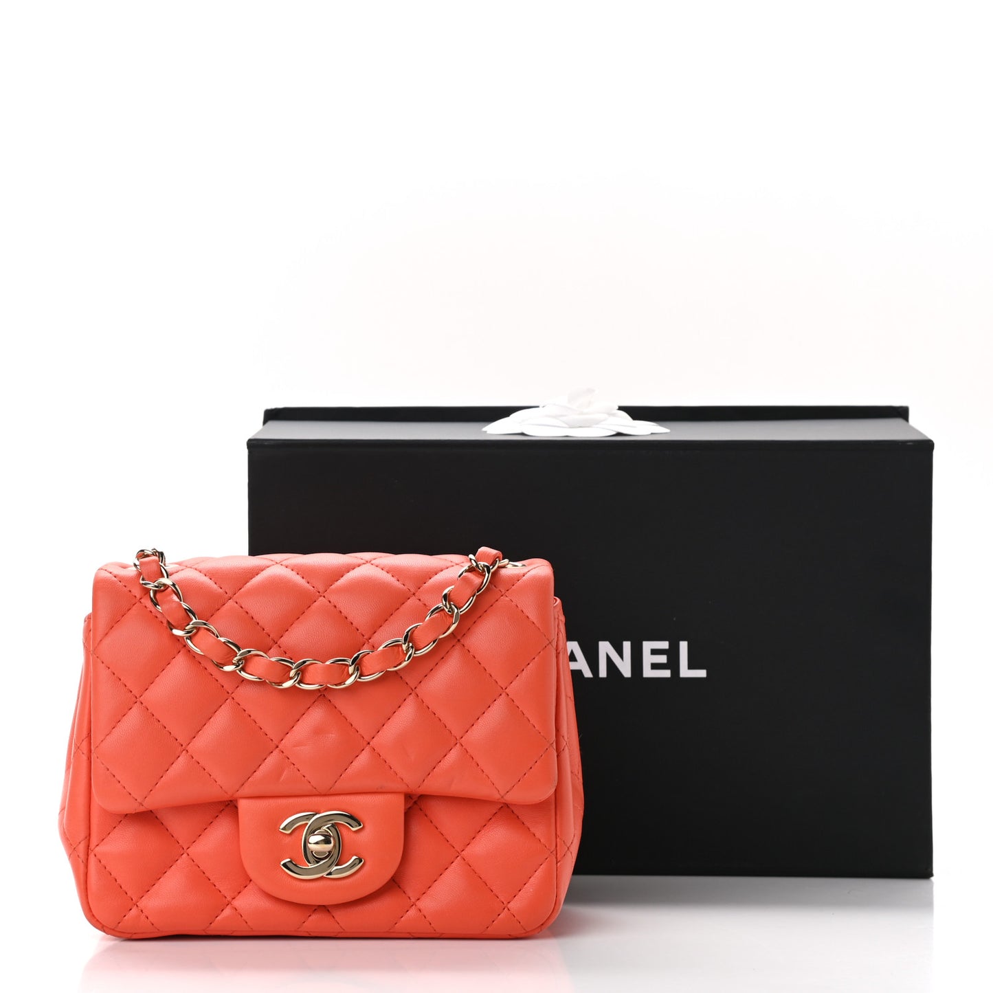 Lambskin Quilted Mini Square Flap Light Orange
