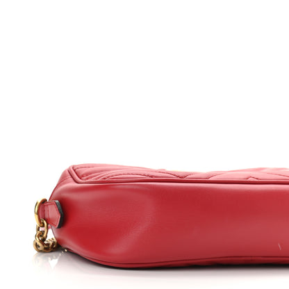 Gucci Calfskin Matelasse Small GG Marmont Chain Shoulder Bag Hibiscus Red 9 of 13
