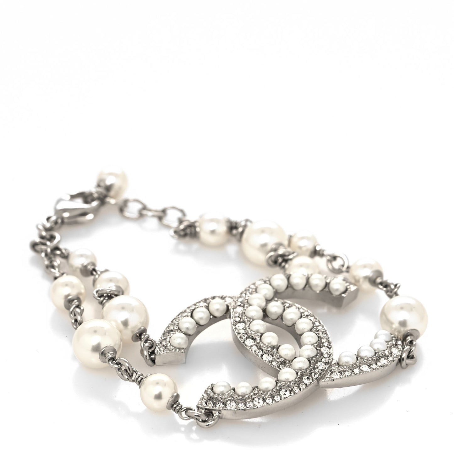 Pearl Crystal CC Bracelet Silver