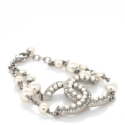 Chanel Pearl Crystal CC Bracelet Silver 1 of 5