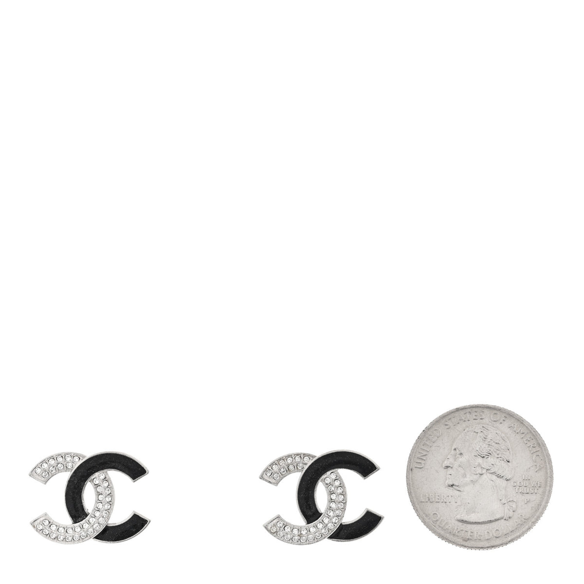 Crystal Enamel CC Earrings Silver Black