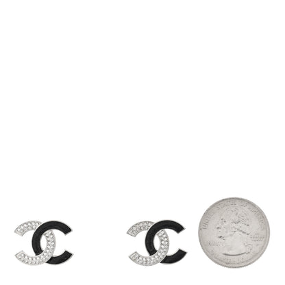 Chanel Crystal Enamel CC Earrings Silver Black 2 of 4