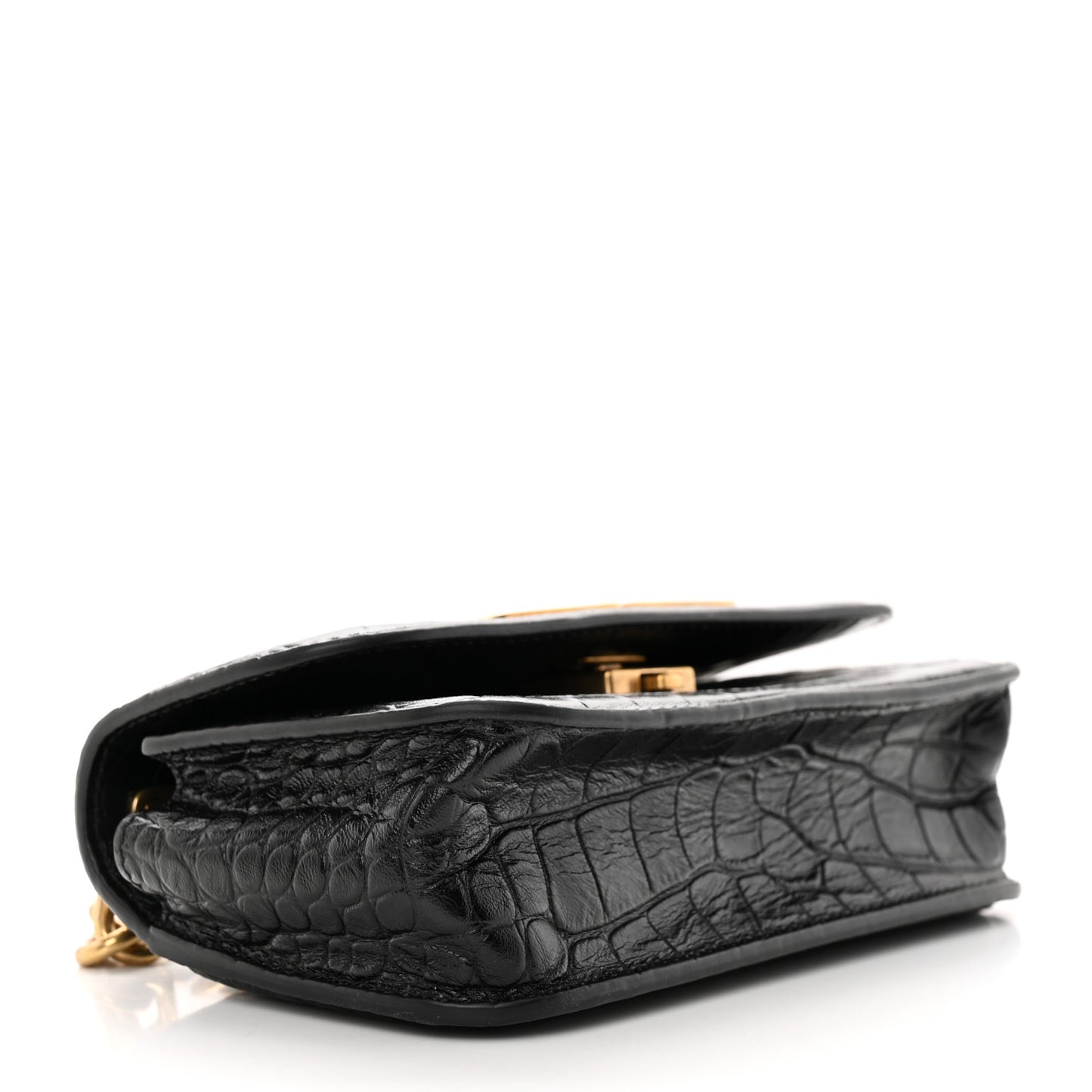 Extra Supple Calfskin Crocodile Embossed Gossip Chain Bag XS Black
