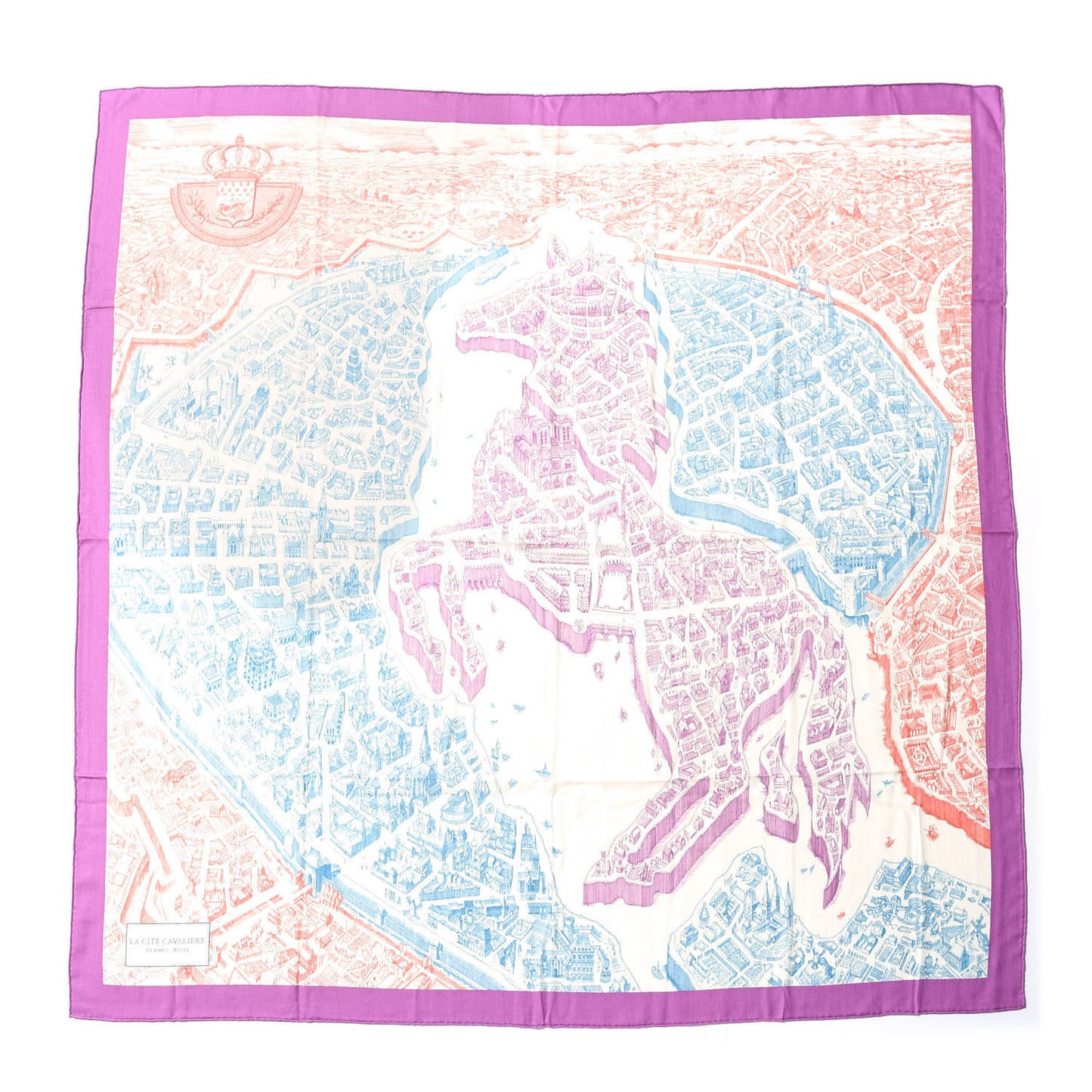 Cashmere Silk La Cite Cavaliere Shawl 140 Mauve Petrole Coral