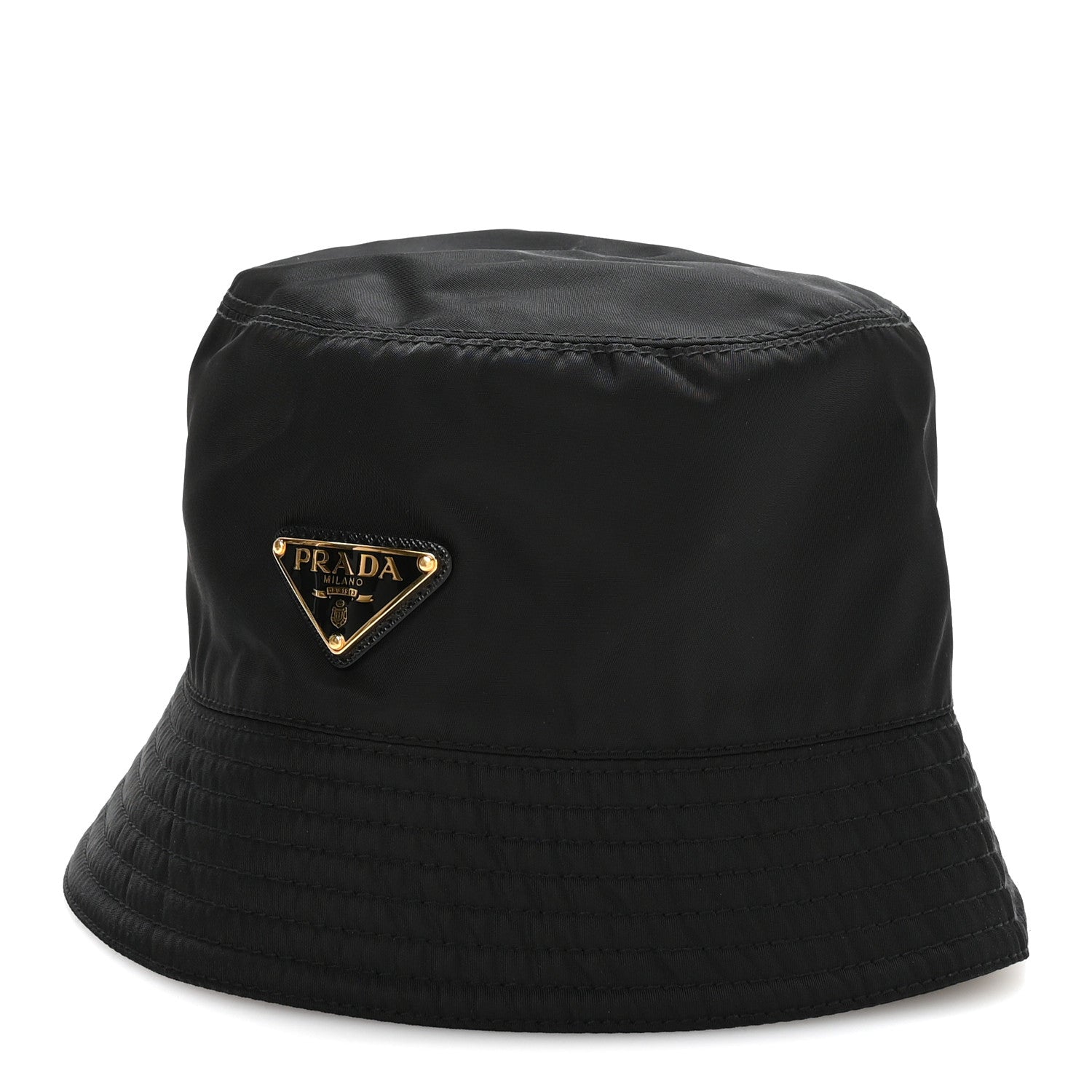 Prada Re-Nylon Metal Triangle Logo Womens Bucket Hat M Black 1 of 8