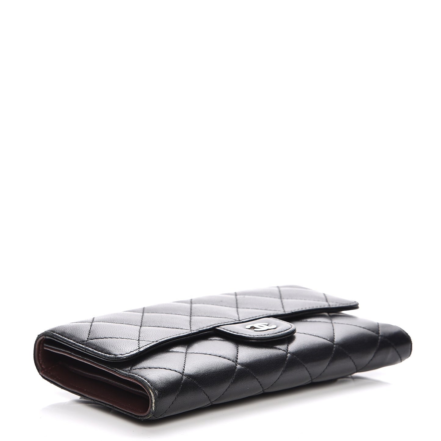 Lambskin Quilted Large Flap Wallet Black