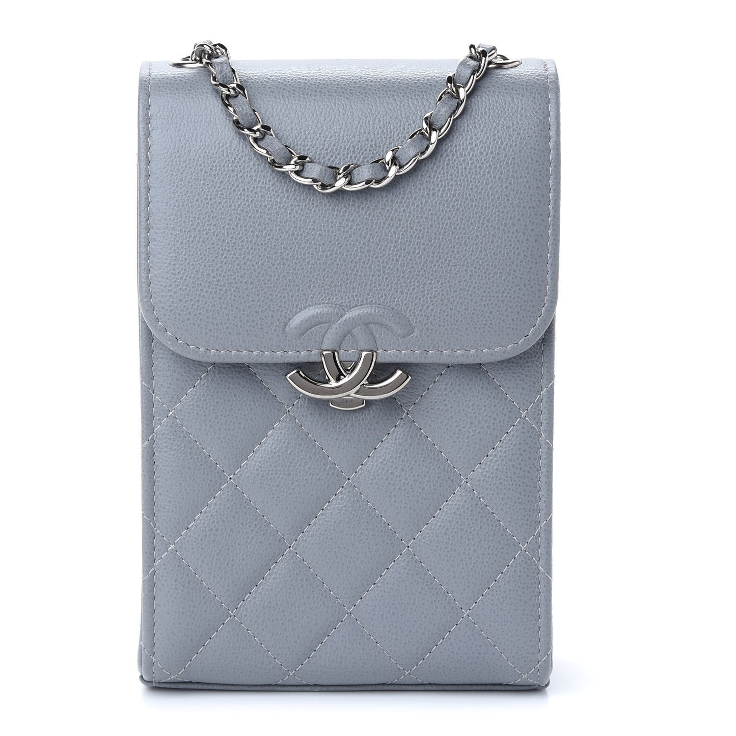 Grained Calfskin Quilted CC Box Clutch With Chain Grey