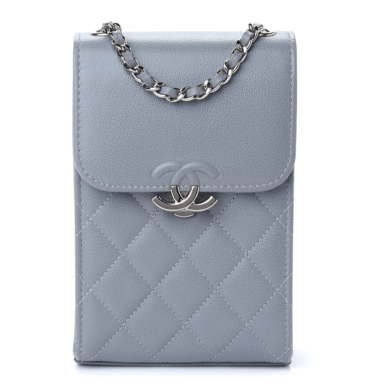 Chanel Grained Calfskin Quilted CC Box Clutch With Chain Grey 1 of 10