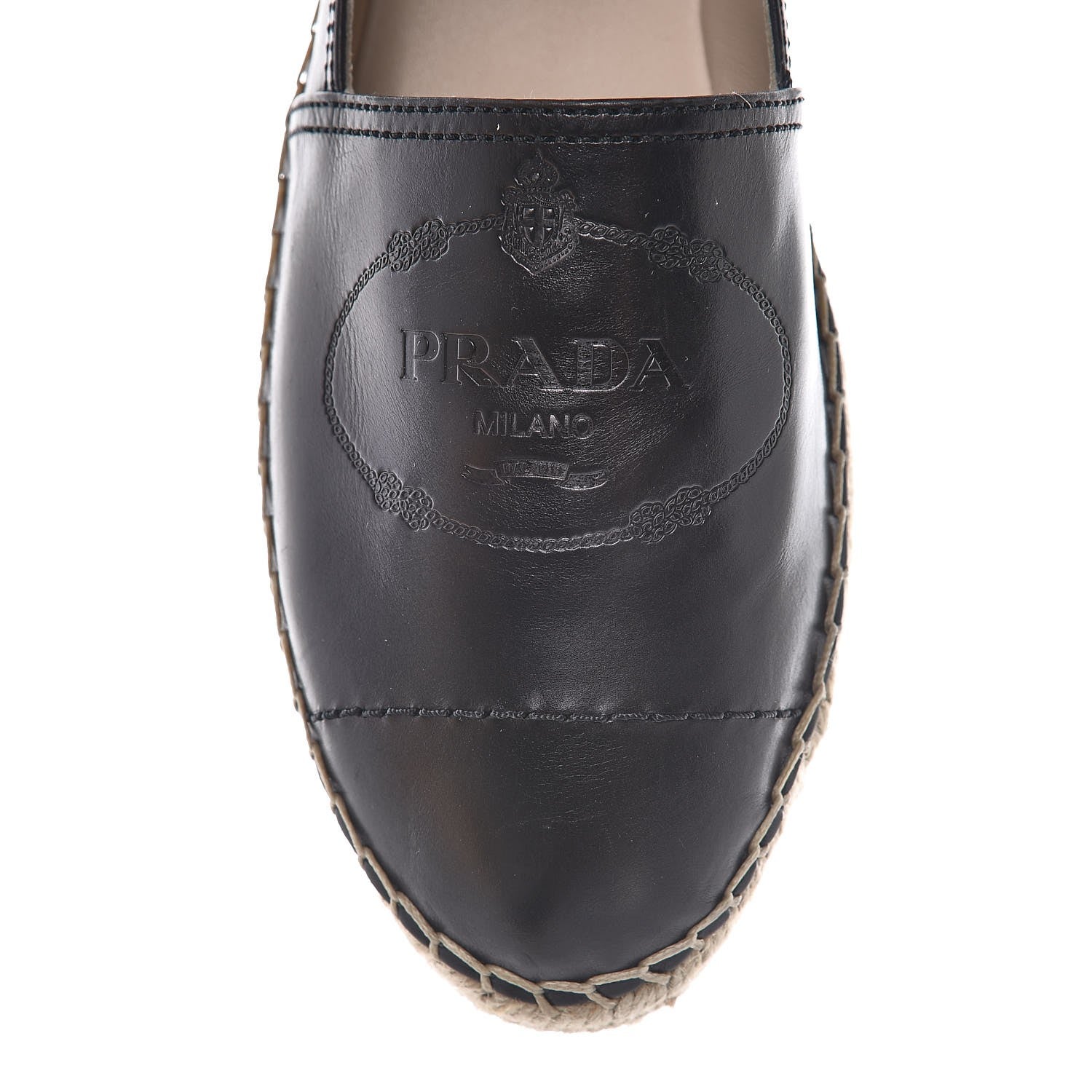 Prada Vitello Lux Logo Embossed 20mm Espadrilles 40 Black 9 of 10