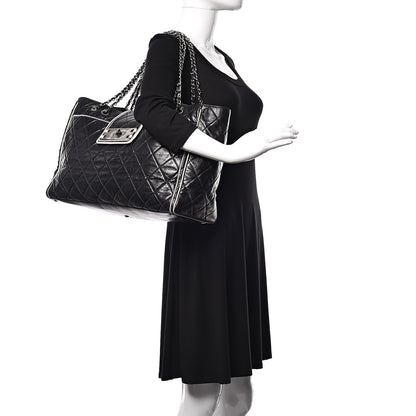 Chanel Lambskin Quilted Large East West Tote Black 2 of 11