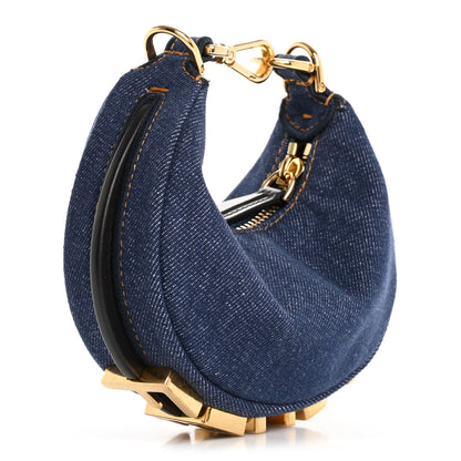 Fendi Denim Shiny Nappa Nano Fendigraphy Hobo Charm Blue Moro 3 of 9