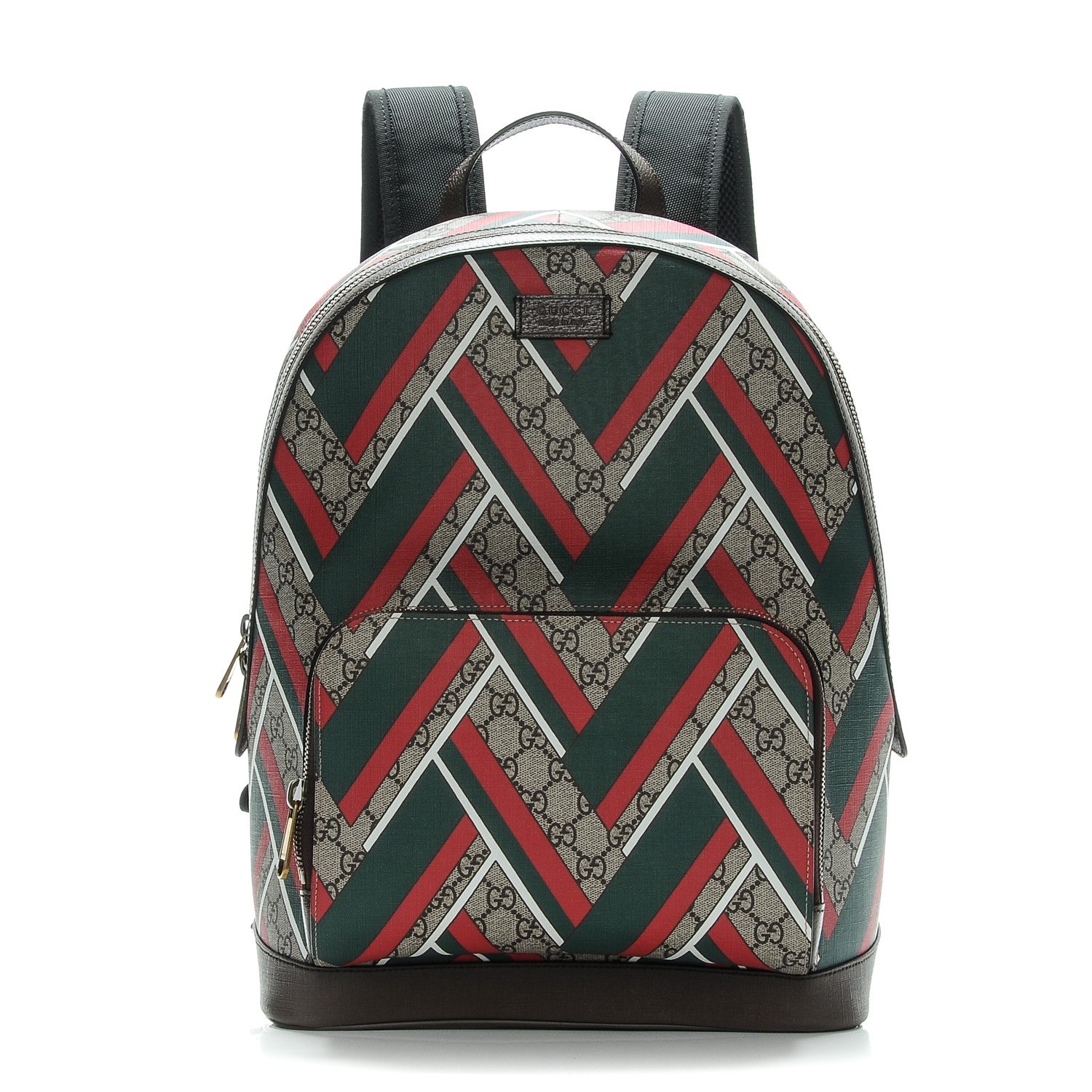 Gucci GG Supreme Monogram Chevron Medium Day Backpack Beige Green Red New Acero 1 of 7