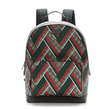 Gucci GG Supreme Monogram Chevron Medium Day Backpack Beige Green Red New Acero 1 of 7