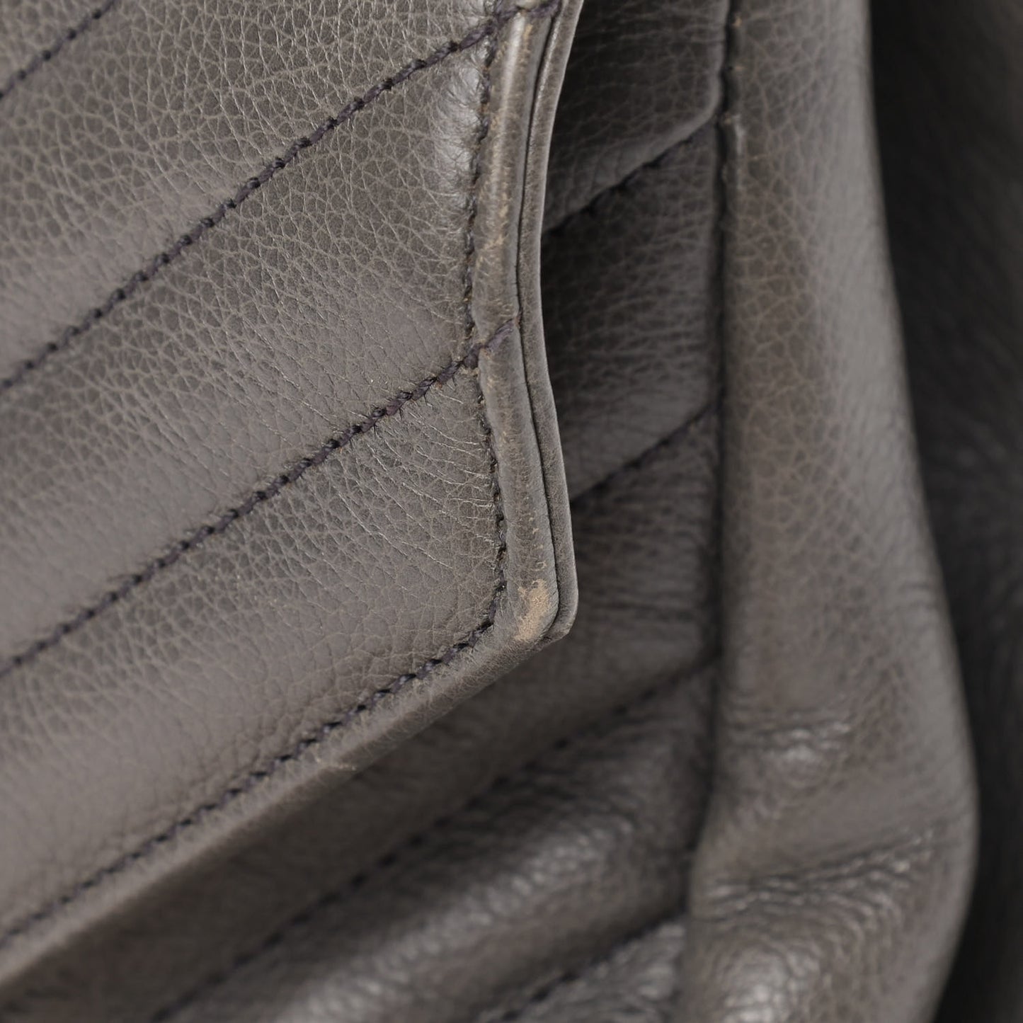 Sheepskin Matelasse Chevron Monogram Large College Satchel Dark Anthracite