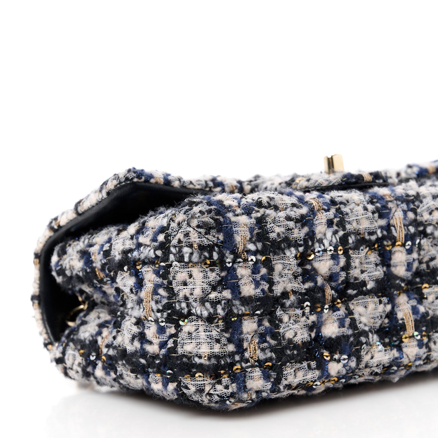 Chanel Glittered Tweed Quilted Mini Rectangular Flap Navy Blue 10 of 11