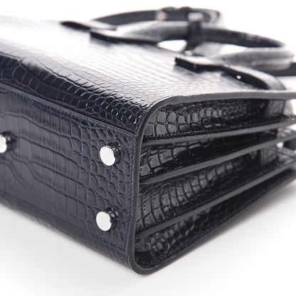 Saint Laurent Calfskin Crocodile Embossed Nano Sac De Jour Navy 7 of 7